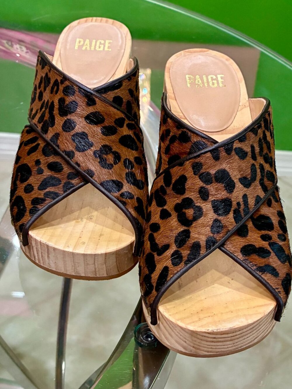 PAIGE Animal Print Studded Wooden Clogs - Like New - Size 6.5